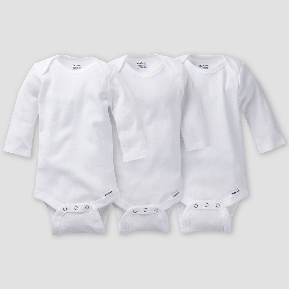 Gerber Baby 3pk Long Sleeve Onesies - (Color White size 12M)