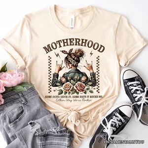 Motherhood Mama Rock T-Shirt, Retro White and Natural Tee for Strong and Rocking Mothers| OrnamentallyYou - 1 of 4