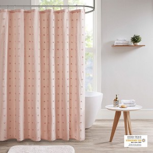 CAVINAS Cotton Jacquard Pom Pom Shower Curtain, Bathroom Water-Resistant Shower Liner Featuring Tufted Texture & Easy-Care Machine-Washable Fabric - 1 of 4