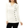 Allegra K Women's Cowl Neck Long Sleeves Buttons Decor Solid Ruched Top - 4 of 4