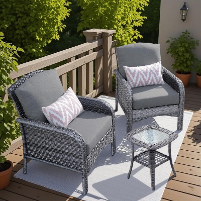 XIZZI Outdoor Wicker Sofa Set with Optional Swivel Chairs, 3.5" Cushions 5 Colors (Gray, Black, Navy, etc.), All-Weather Rattan, Modular 2-7 Pieces