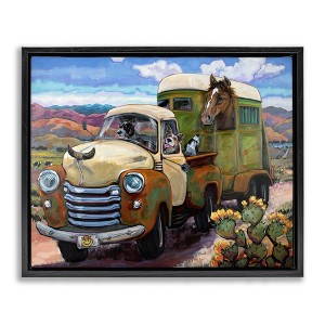 Stupell Industries Dogs Driving Vintage Rustic Truck with Horse Trolley Floating Frame Canvas Art, Black, 21" x 17" - 1 of 4