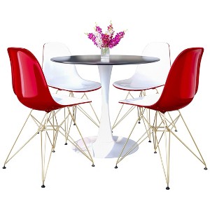 LeisureMod 5-Piece Dining Set with 35" Round Dining Table in White Iron Pedestal Base and 4 ABS Plastic Side Chair with Gold Base - 1 of 4