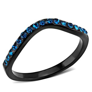 Slickblue Women’s Black Stainless Steel Ring, Blue Zircon Crystals Detail, Polished Stack Look, Sizes 5-10 - 1 of 4