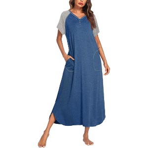 Ekouaer Long Nightgown Women's Loungewear Short Sleeve Sleepwear Full Length Sleep Shirt with Pockets - 1 of 4