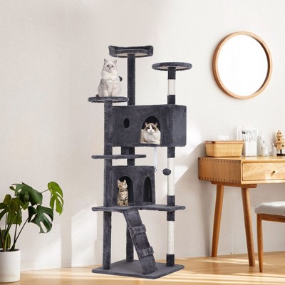 70-Inch Ashy Freestanding Sisal Cat Tree Tower with Condos
