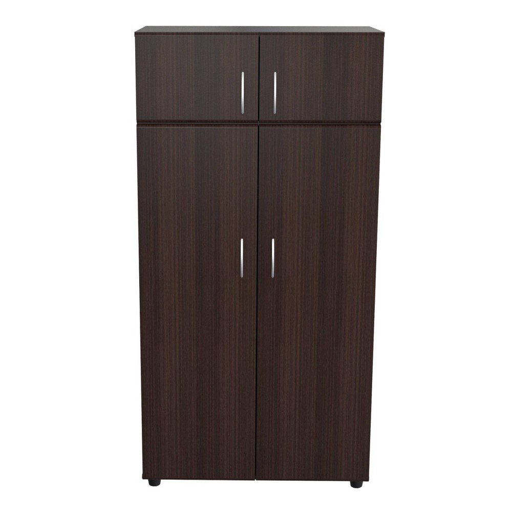Inval 4 Door Wardrobe/Armoire Espresso: Plywood Frame, Metal Hardware, 63" High Storage Closet