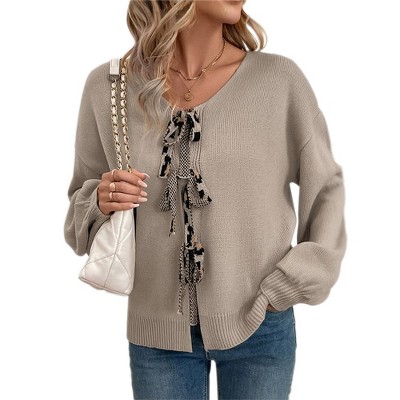 Women's Knit Cardigan Sweaters Fall Winter Clothing Tie Front Bow Long Sleeve Jacket Coats