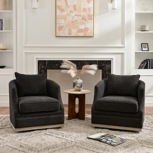 KINWELL 31" Wide Linen Fabric Upholstered Swivel Barrel Chair, Set of 2 - 1 of 4