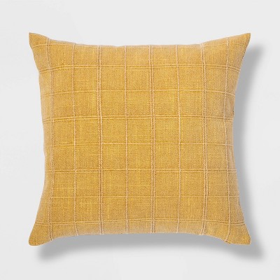 Woven Washed Windowpane Square Throw Pillow Yellow - Threshold™