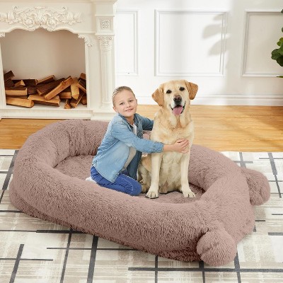Human Dog Bed, 71''x45''x12'' Large Dog Bed with Blanket, Storage Pockets, Portable Handle, Removable Cover, Human Size Pet Bed