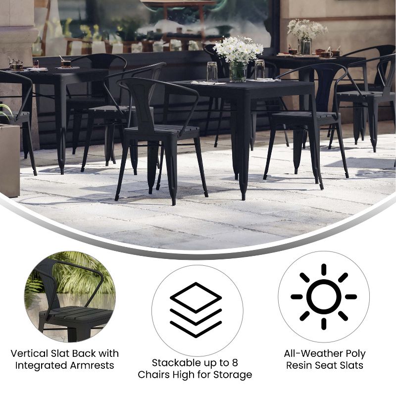Emma and Oliver Set of Two Modern Weather and Rust Resistant Steel Stacking Chair with Arms and Polyresin Seat and Back for Indoor and Outdoor Use, 5 of 10