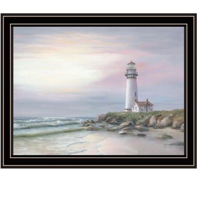 HomeRoots Lighthouse at Sunset Black Framed Print Wall Art