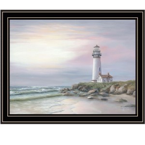 HomeRoots Lighthouse at Sunset Black Framed Print Wall Art - 1 of 4