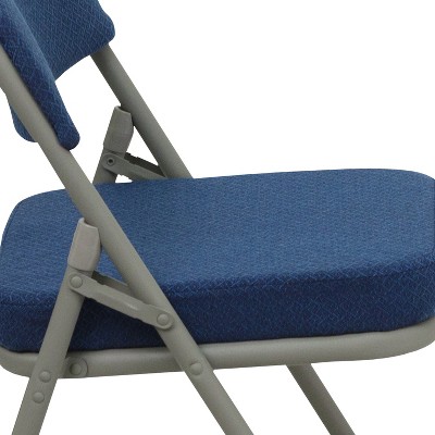 Navy Fabric and Gray Metal Folding Chairs, Set of 2