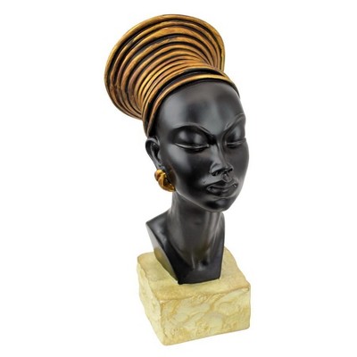 Regal Black and Gold Nubian Queen Resin Bust Statue