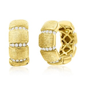 Bella Silver Sterling Silver, Lined CZ 20mm Hoop, Brushed Earrings - Gold Plated - Gold - 1 of 2