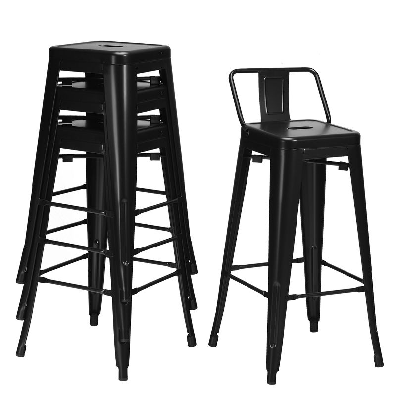 Tangkula Set of 4 Metal Bar Stools 30" Industrial Height Chair Low Back, 3 of 7