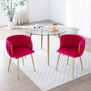 Vynxaria Modern Velvet Dining Chairs Set of 2 with Golden Metal Legs - 1 of 4