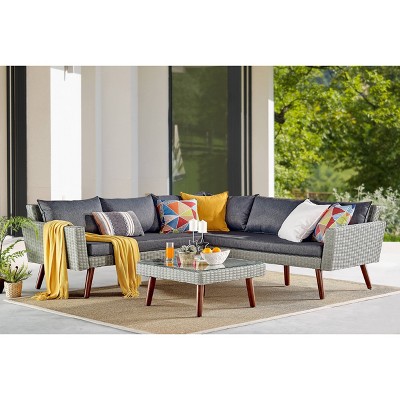 2pc All-Weather Wicker Albany Outdoor Corner Sectional Sofa with Coffee Table Brown - Alaterre Furniture