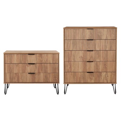 Manhattan Comfort Dumbo 2pc Modern 5 Drawer Dresser and 3 Drawer Dresser Set