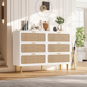 Dresser for Bedroom with 6 Drawers, 31.5" Farmhouse Chest of Drawers Closet with Metal Handle, Wooden Dresser Organizer, for Bedroom, Living Room - 1 of 4