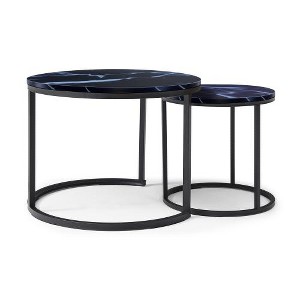 LIVAREEmlen Set 2 Coffee Table, Marble Pattern Wooden Tables, Living Room Bedroom Apartment Modern Industrial Simple Nightstand - 1 of 4