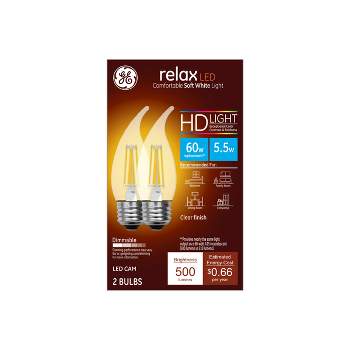 GE 2pk 5.5W 60W Equivalent Relax LED HD Decorative Light Bulbs Soft White