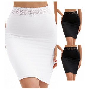 INSPIRE CHIC 3 Packs Anti-Static Half Slips for Women Soft Underskirt Short Mini Skirt with Floral Lace Waistband - 1 of 4