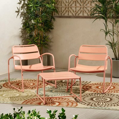3-Piece Outdoor Patio Chat Set, Modern Slatted Chairs and Metal Side Table with Matte Black Finish, Balcony Conversation Seating -The Pop Home