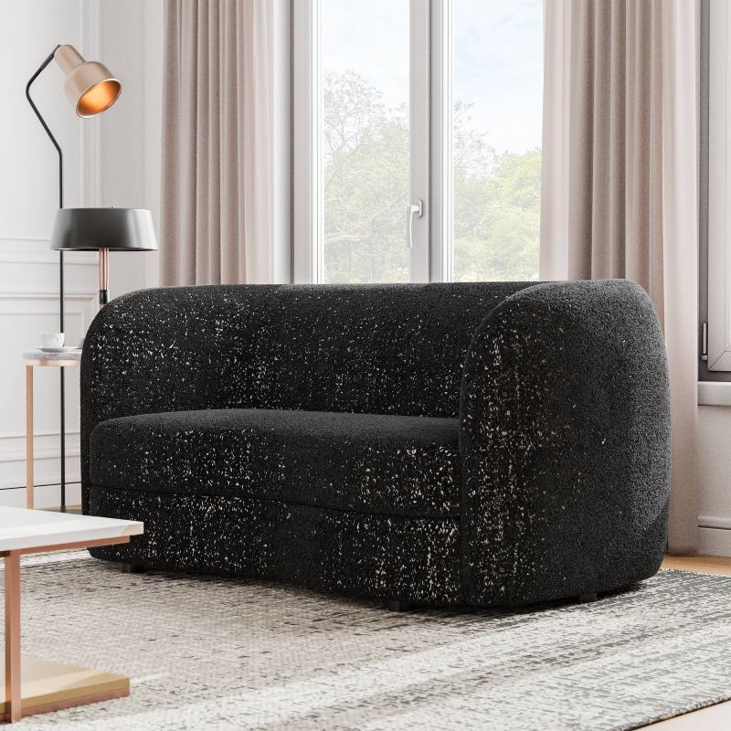 HOMES: Inside + Out 63.75&#34; Pinehush Boho Curved Boucle Fabric Loveseat with Pocket Coil Cushions, 2 of 12
