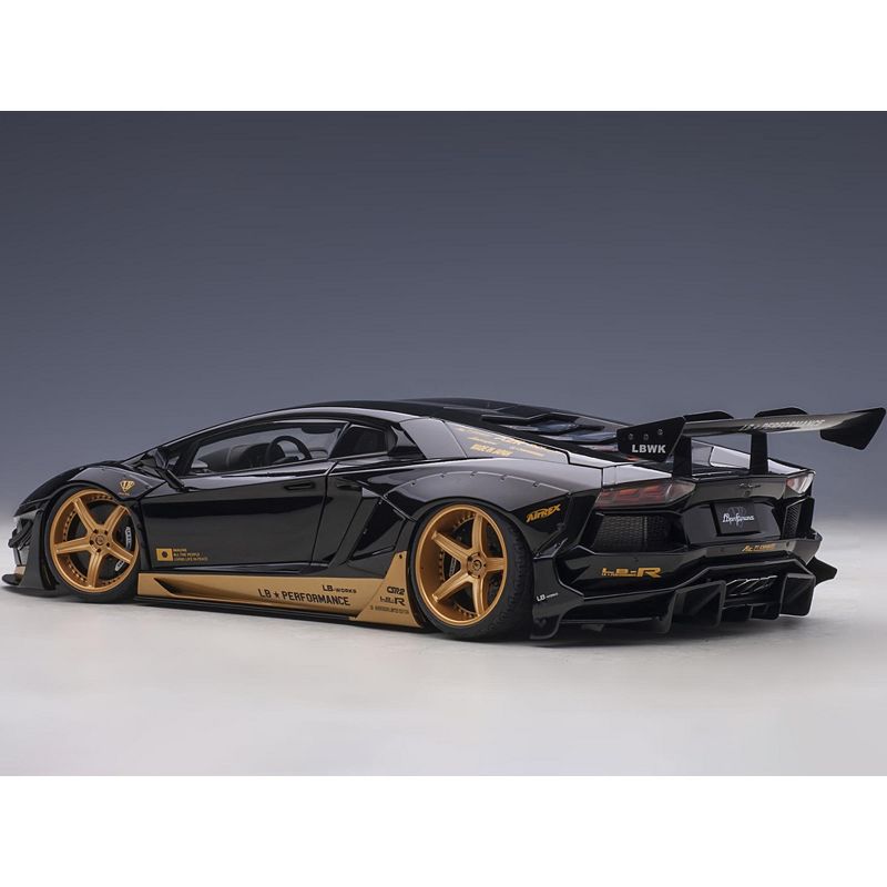 Lamborghini Aventador Liberty Walk LB-Works Gloss Black with Gold Accents Limited Edition 1/18 Model Car by Autoart, 5 of 7