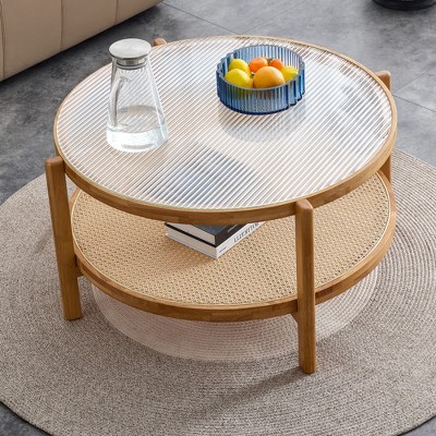GlasFlength Coffee Tables, Chic and Versatile, Modern and Classic Designs for Every Home, Suitable for Living Room, Beige,34.64”*34.64”*17.71"