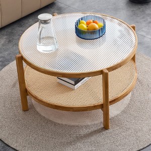 GlasFlength Coffee Tables, Chic and Versatile, Modern and Classic Designs for Every Home, Suitable for Living Room, Beige,34.64”*34.64”*17.71" - 1 of 4