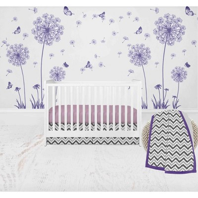 Bacati - Ikat Dots Leopard  Purple Grey Girls 3 pc Crib Set