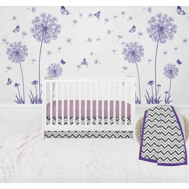 Bacati - Ikat Dots Leopard  Purple Grey Girls 3 pc Crib Set, 1 of 7