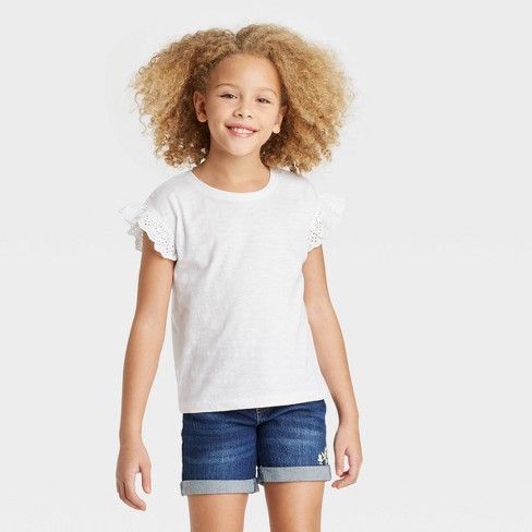 Girls' Short Sleeve Eyelet T-Shirt - Cat & Jack™ - image 1 of 3