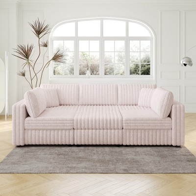 106.3" Convertible Sectional Sofas Couch with Hydraulic Lift Storage Ottoman, Washable Cushions & Pillows, Solid Wood Frame, Rabbit Plush Fabric