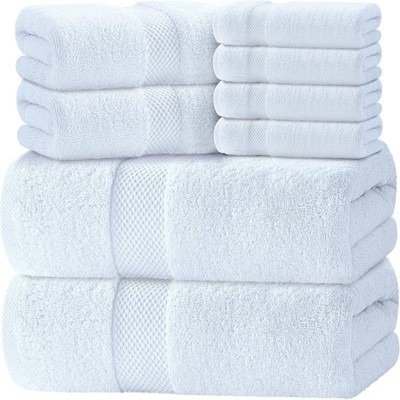 BRINJOY Luxury White Bath Towel Set of 8 - 100% Turkish Cotton 700 GSM Super Absorbent Bathroom Towels, 2 Bath Towels, 2 Hand Towels, 4 Washcloths