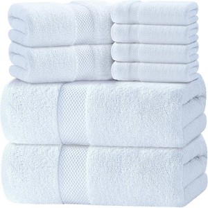 BRINJOY Luxury White Bath Towel Set of 8 - 100% Turkish Cotton 700 GSM Super Absorbent Bathroom Towels, 2 Bath Towels, 2 Hand Towels, 4 Washcloths - 1 of 4