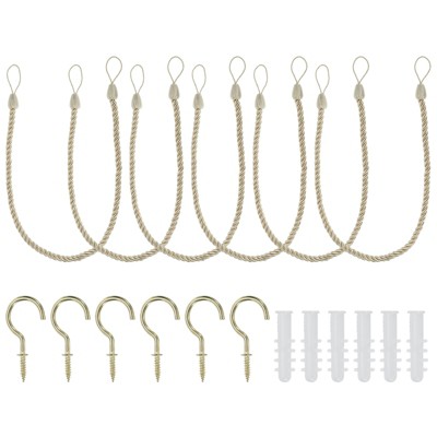 Unique Bargains Braided Decorative with Screw Hooks & Bolts Curtain Holdback Cord 6 Pcs