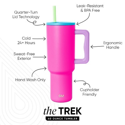 Simple Modern Trek 40oz Stainless Steel 80's Mix Lidded Tumbler Neon Pink ‼️doesn’t come with straw‼️