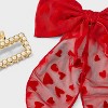 Valentine's Day Pearl Hair Claw Clip with Heart Embroidered Bow Set 2pc - A New Day™ Red/Gold - 4 of 4