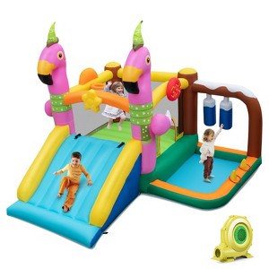Infans Flamingo-Themed Bounce Castle 7-in-1 Kids Inflatable Jumping House w/735W Blower - 1 of 4