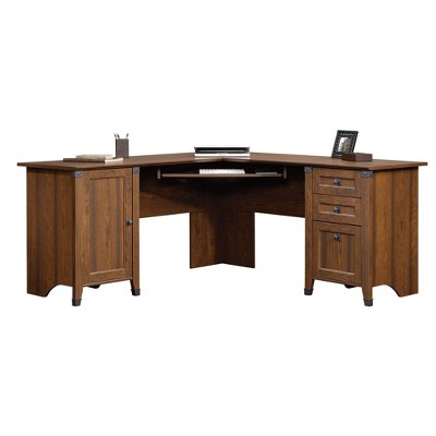 Washington Cherry Wood Corner Desk with Drawers and Keyboard Tray