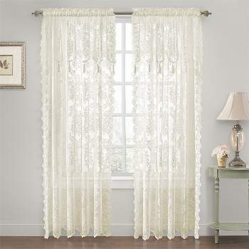 Kate Aurora Shabby Chic Lace Single Curtain Panel With An Attached Valance