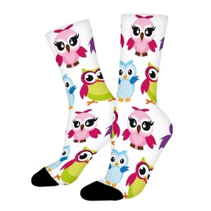 Cartoon Owl Women Printed Crew Socks Funny Funky Socks Soft Polyester Novelty Gifts for Artists Men - 1 of 1