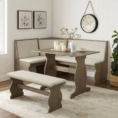 Sasha 50" Natural Wood Corner Dining Nook with Wheat Cushions