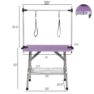 APRILSOUL 36"Folding Dog Grooming Table, Stainless Steel Frame, Rubber Mat, Adjustable Arm & Clamps ,For Dogs & Cats