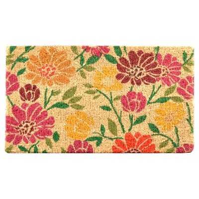 Natural Coir Floral Spring Door Mat for Front Door Entry, Outdoor